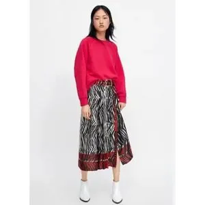Zara Skirts Zara Euc Zebra Print High Waist Red Belk Pleated